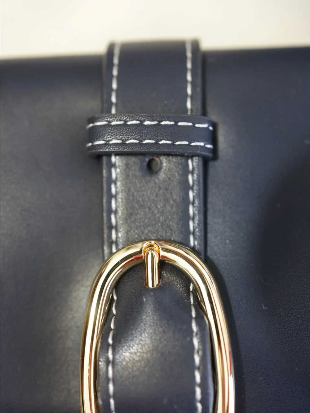 Tory Burch Navy & Beige Crossbody Bag with Gold Buckle